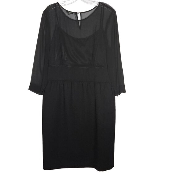 Talbots Dresses & Skirts - Talbots Womens Size 12 Black Sheath Midi Dress Sheer Sleeves Wool Blend Formal